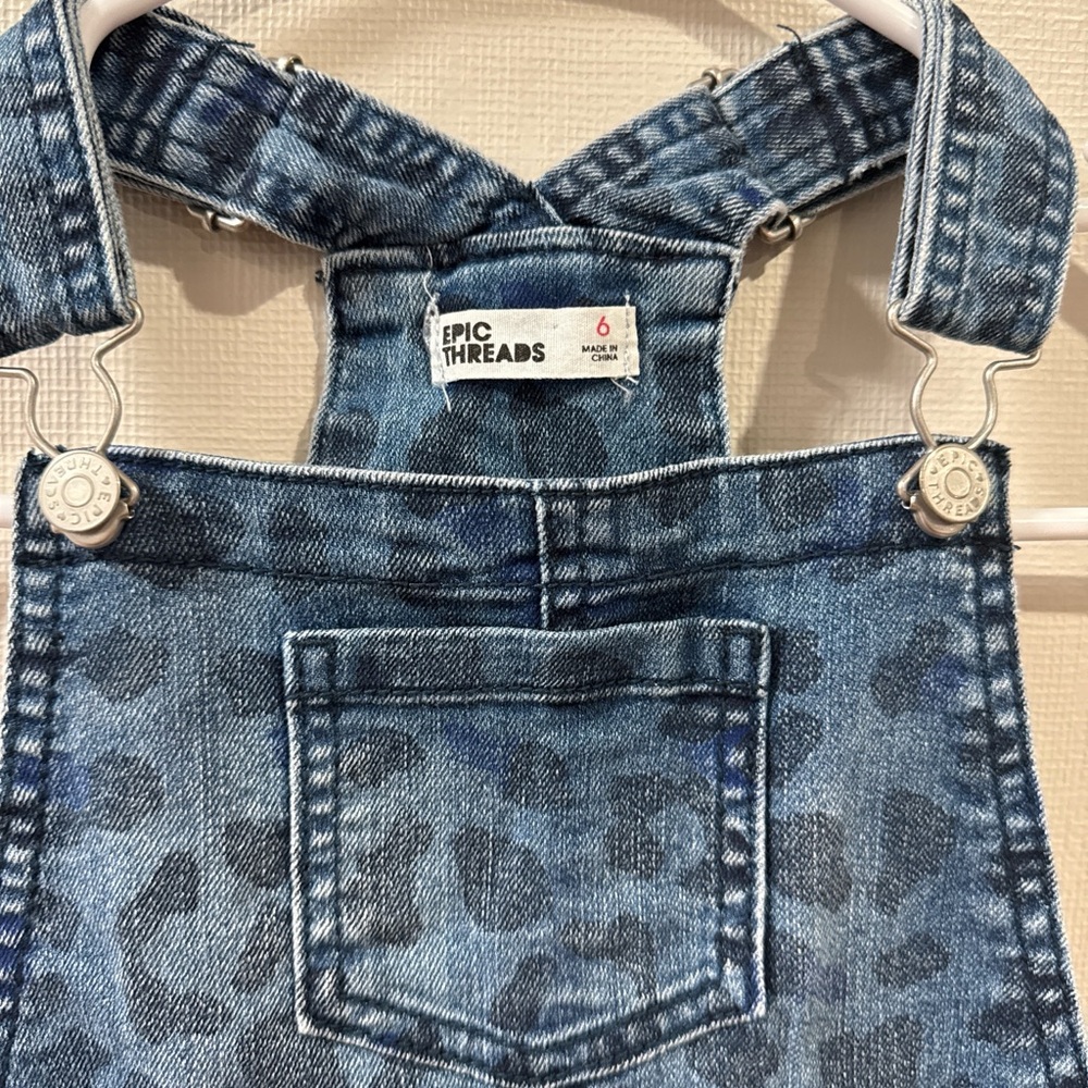 Epic Threads Blue Denim Leopard-Print Overalls size6